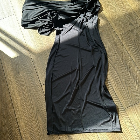 Vintage dark blue almost black midi dress 3/4 sleeve length chic Dress timeless - Picture 13 of 16